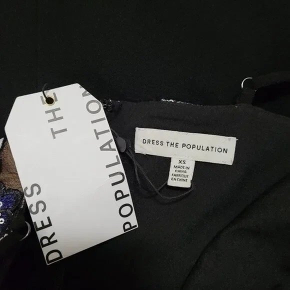 Dress The Population Giulia Sequin Sheath Dress Women's XS Floral Whimsigoth - Picture 6 of 8